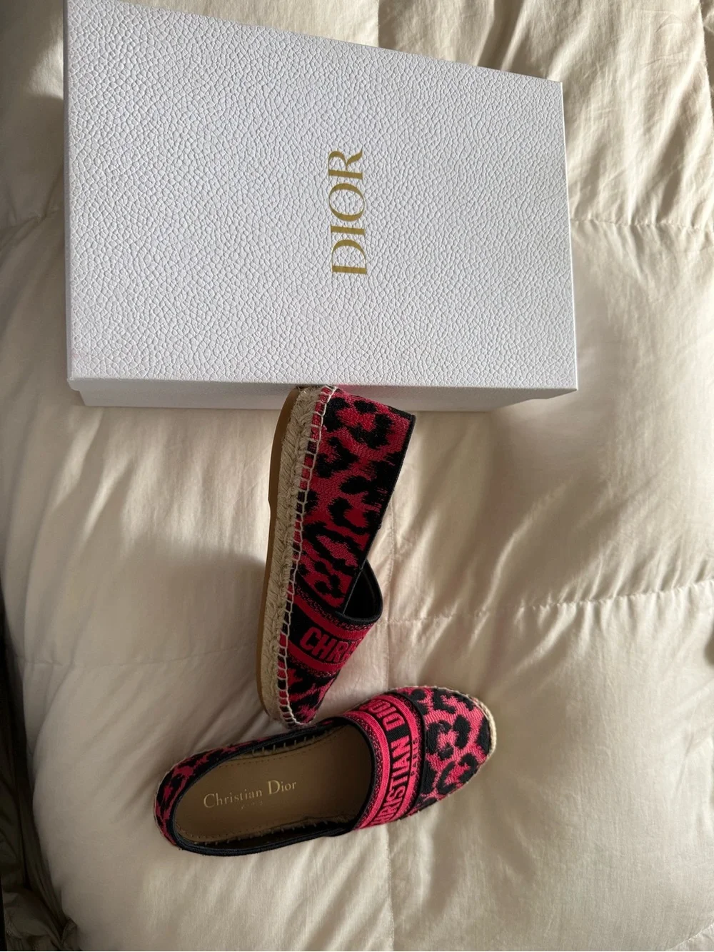 Dior Pink and Black Logo Leopard Jacquard Espadrilles